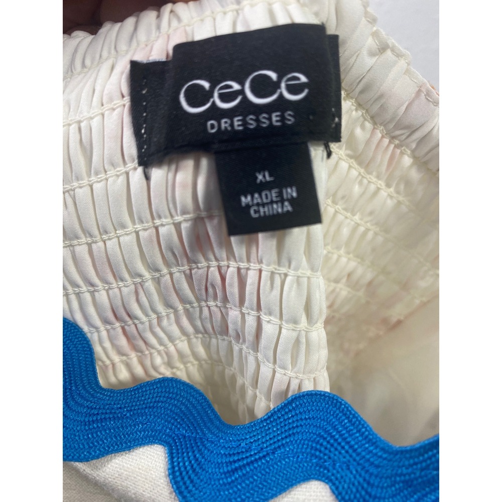 CeCe Ric-Rac Trim Coastal Print Linen Blend Midi Dress XL Blue Orange White - Picture 2 of 3